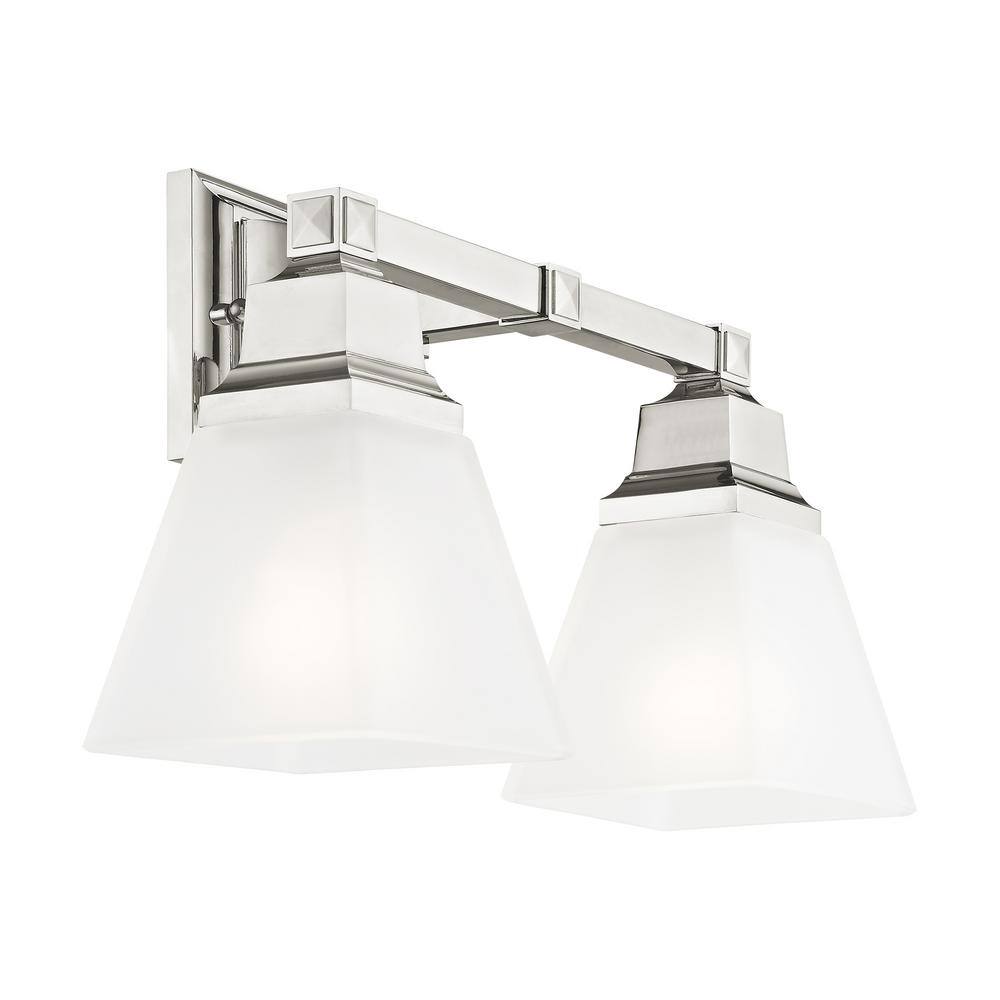 Elegant Polished Nickel 2-Light Bath Vanity with Satin Glass