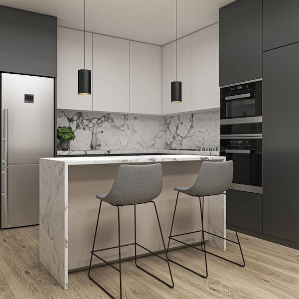 Alton 15-Watt 1 Light Black & Wood Modern 5 CCT Integrated LED Mini Pendant Light Fixture for Kitchen Island