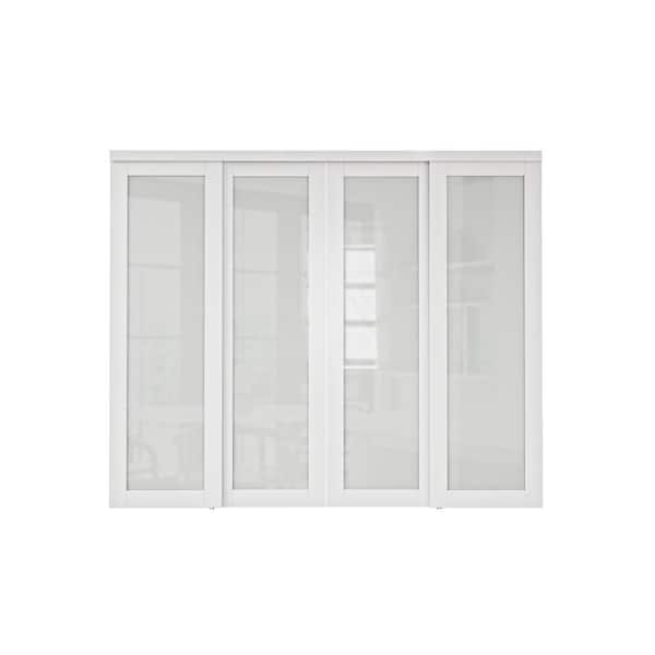 ARK DESIGN 96 in. W. x 80 in. 1-Lite Tempered Frosted Glass White Finished Solid Core Sliding Door with Hardware
