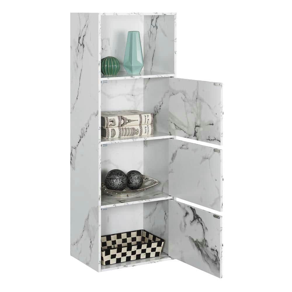 White Faux Marble 3-Door Office Storage Cabinet with Adjustable Shelving