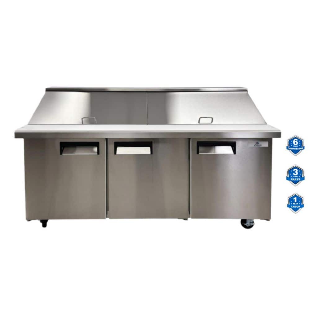 72.25 in. W 20.27 cu. ft. 3-Door Commercial Food Sandwich Prep Table Refrigerator with Mega Top in Stainless Steel