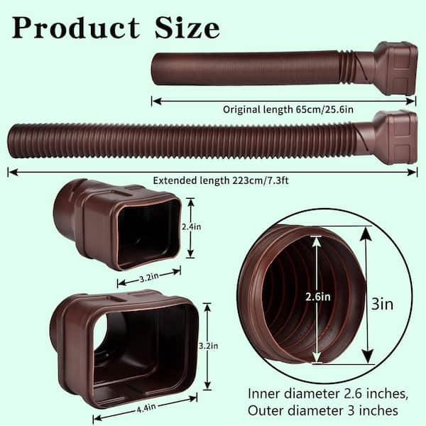 Angel Sar 7 ft. Brown Long Gutter Downspout Extensions, Outer Diameter 3 in. Downspout Extender for Rainwater Drainage Flexible