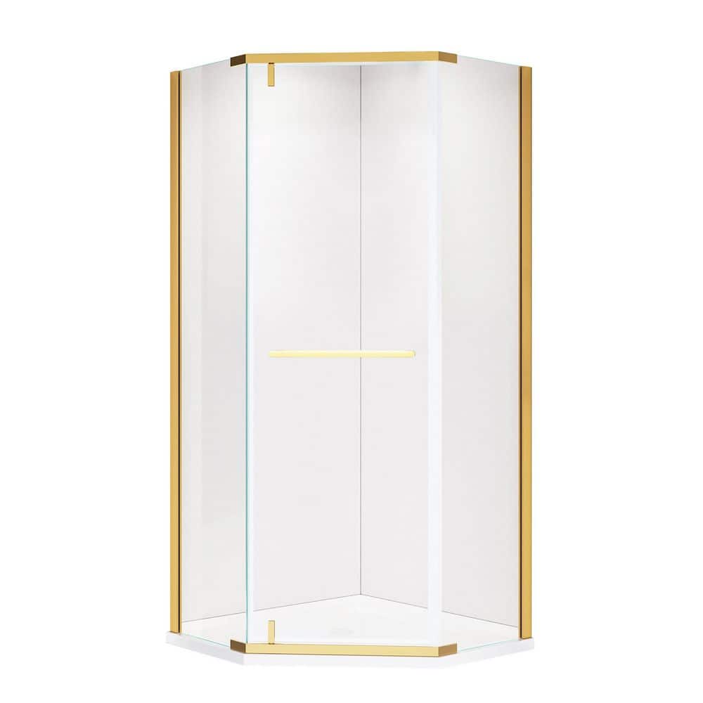 36 in. W x 72 in. H Neo Angle Pivot Semi Frameless Corner Shower Enclosure in Brushed Gold Finish with Tempered Glass price history on PriceWatchPro