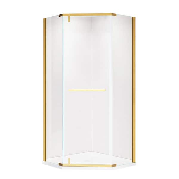 36 in. W x 72 in. H Neo Angle Pivot Semi Frameless Corner Shower Enclosure in Brushed Gold Finish with Tempered Glass