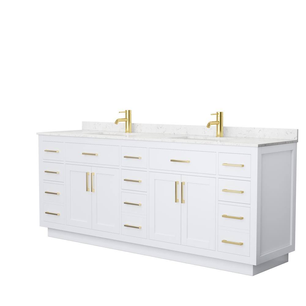 Wyndham Collection Beckett TK 84 in. W x 22 in. D x 35 in. H Double Bath Vanity in White with Carrara Cultured Marble Top, White with Brushed Gold Trim -  840193394322