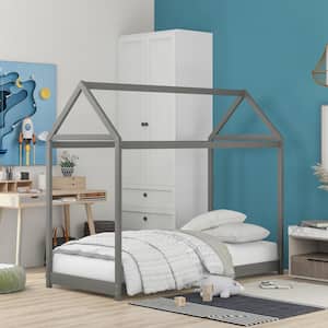 Gray Brionna Twin Size Wooden House Bed