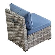 Crater Grey 9-Piece Wicker Patio Fire Pit Conversation Sofa Set with a Swivel Rocking Chair and Denim Blue Cushions