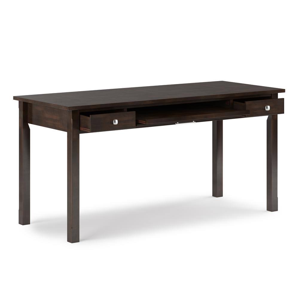 Tobacco Brown Solid Wood Desk with Drawers and Keyboard Tray