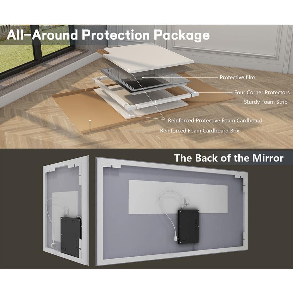 Oversized Frameless LED Vanity Mirror with 3-Color Frontlit
