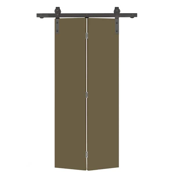 CALHOME 30 in. x 80 in. Olive Green Smooth Flush Hardboard Hollow Core Composite Bi-Fold Barn Door with Sliding Hardware Kit