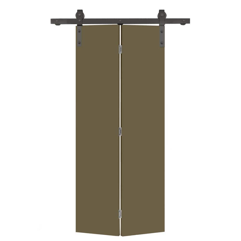 36 in. x 80 in. Olive Green Smooth Flush Hardboard Hollow Core Composite Bi-Fold Barn Door with Sliding Hardware Kit price history on PriceWatchPro