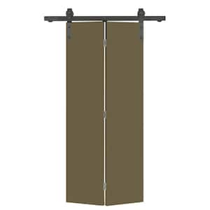 36 in. x 80 in. Olive Green Smooth Flush Hardboard Hollow Core Composite Bi-Fold Barn Door with Sliding Hardware Kit