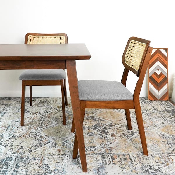 Ashcroft Furniture Co Cataleya Dark Gray Fabric Rattan Back Dining Chair Set of 2
