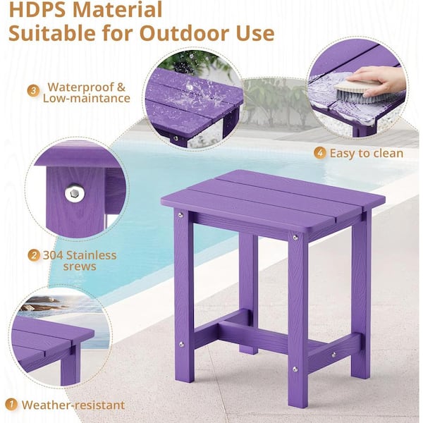 ITOPFOX Purple Rectangle Plastic 16.9 Outdoor Side Table