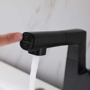 Single Handle Single-Hole Pull-Out Spout Bathroom Faucet with Adjustable Height in Matte Black