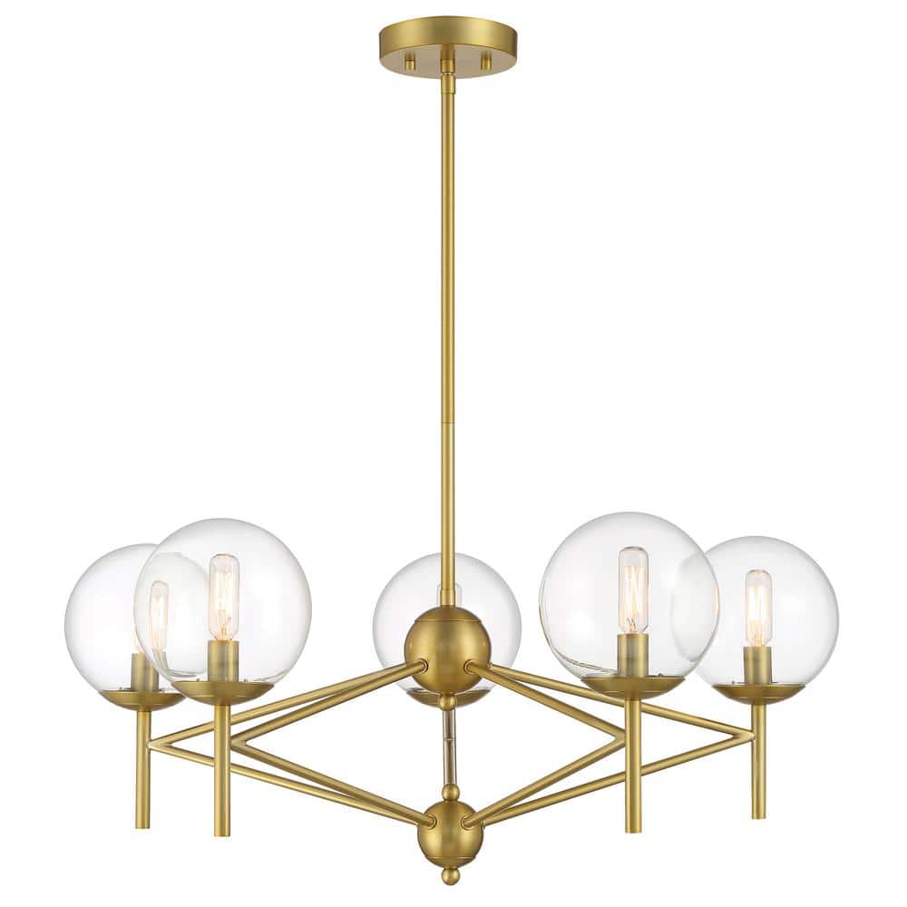Soft Brass 5-Light Chandelier with Clear Glass Shades