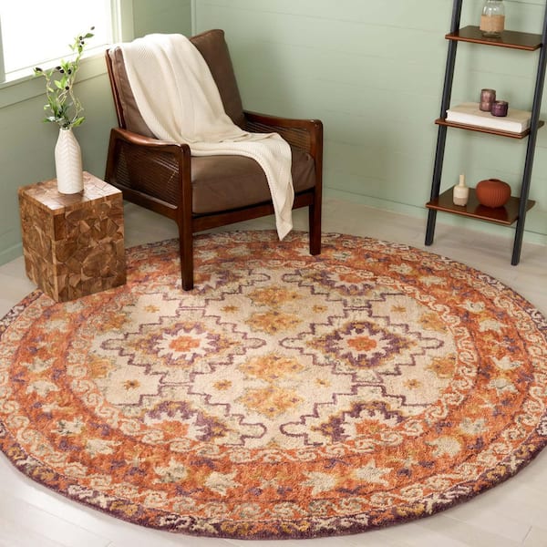 Aspen 7 ft. x 7 ft. Brown/Purple Geometric Medallion Round Area Rug