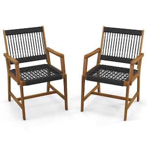 Patio 2-Pieces Acacia Wood Outdoor Dining Chairs All-Weather Rope Woven Armchairs