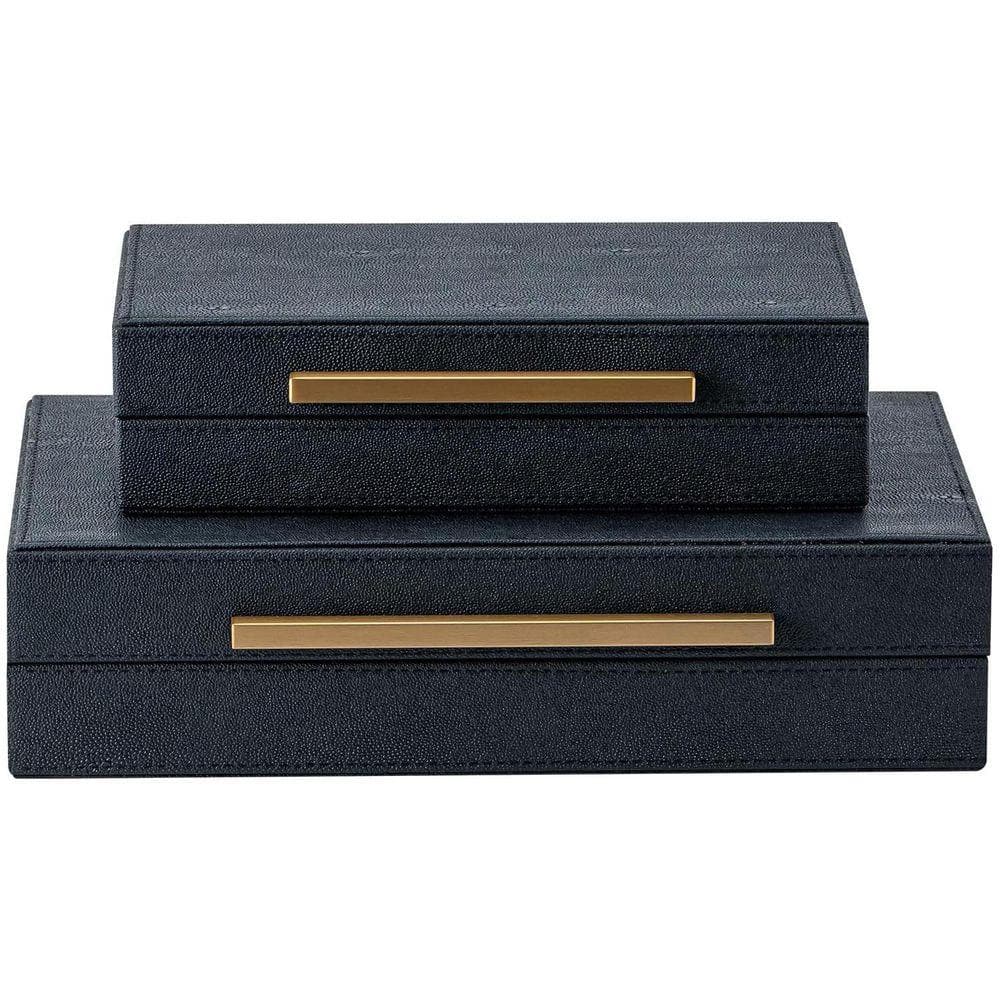 Black 14.2 in. x 3.6 in. Faux Leather Decorative Boxes Set of 2