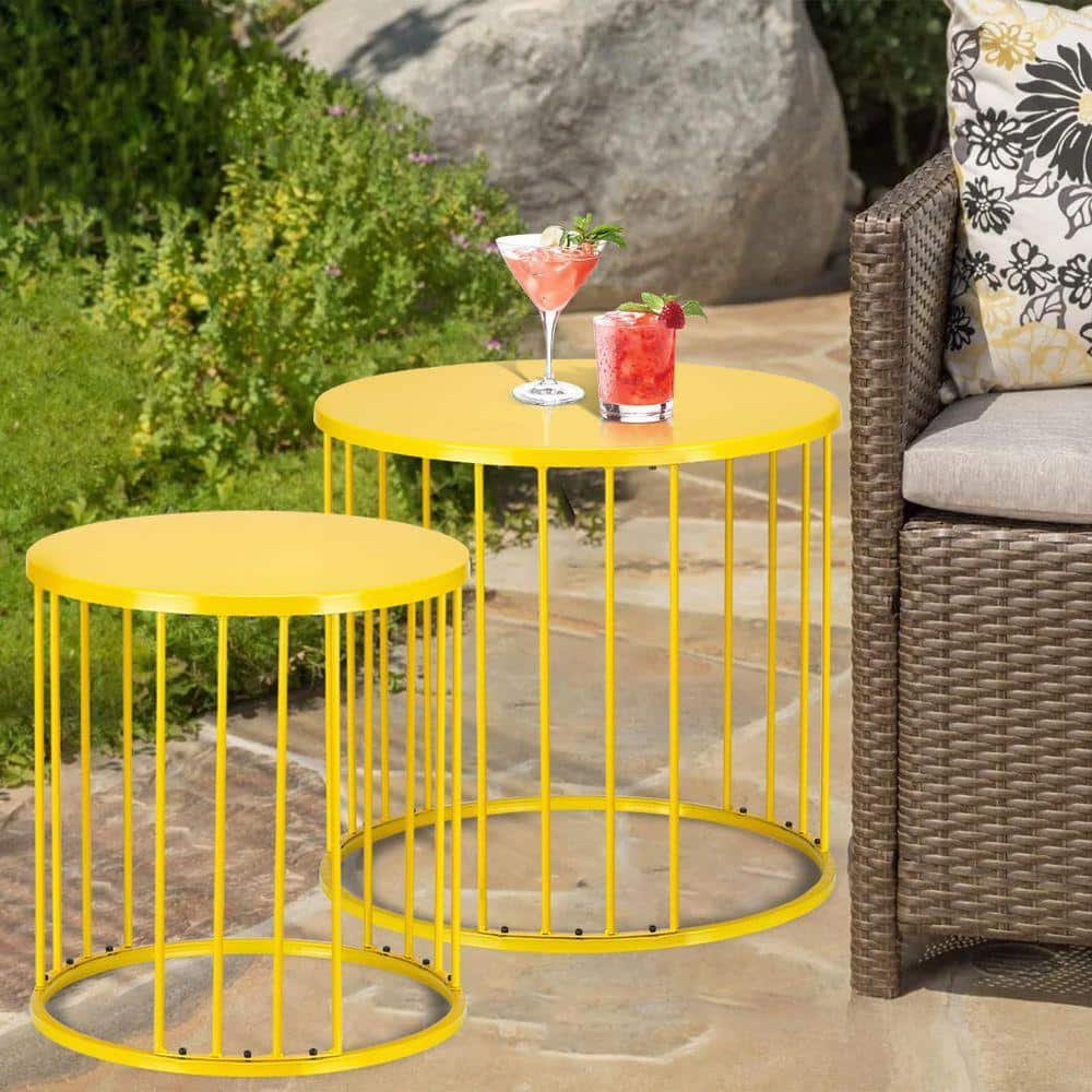 MOEPISY Outdoor Side Table Set of 2, Metal Circle Accent End