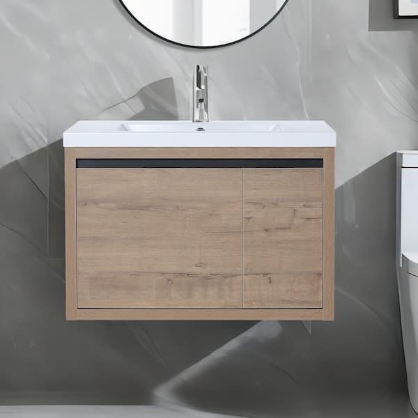UPIKER Modern 18.11 in. W x 29.53 in D. x 20.47 in. H Bath Vanity in Imitative Oak with White Resin Top