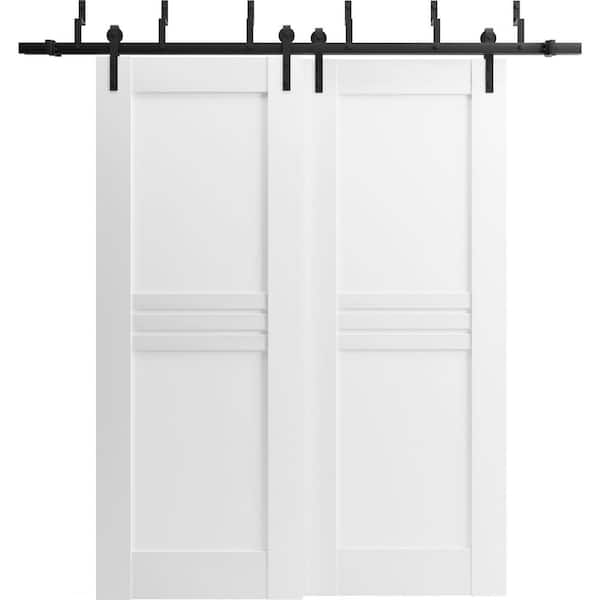 VDOMDOORS 48 in. x 80 in. 2 Panel White Solid MDF Sliding Barn Door with Hardware Kit