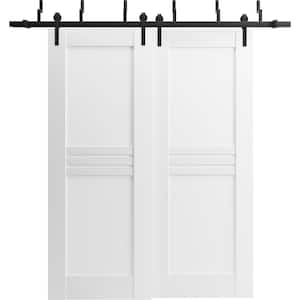 84 in. x 84 in. 2 Panel White Solid MDF Sliding Barn Door with Hardware Kit