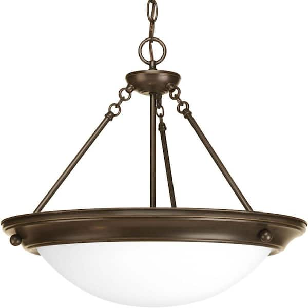 Progress Lighting Eclipse 3-Light Antique Bronze Foyer Pendant with Satin White Glass