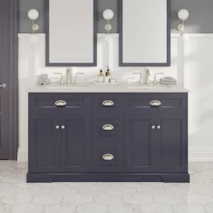 Epic 60 in. Double Sink Charcoal Gray Bath Vanity with White Carrara Quartz Top (Assembled)