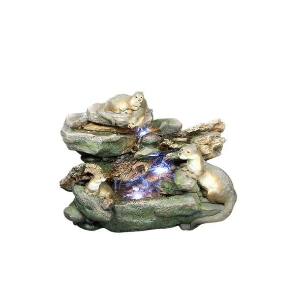 Design Toscano 32.8 in. W x 18 in. D x 24.6 in. H Four Playful Otters Garden Fountain-DISCONTINUED