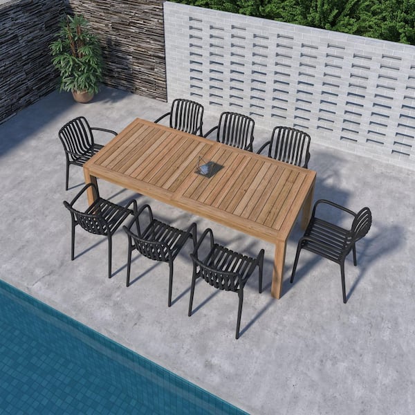 Georgette 9-Piece Solid Teak Wood 100% FSC Rectangular Patio Dining Set Black