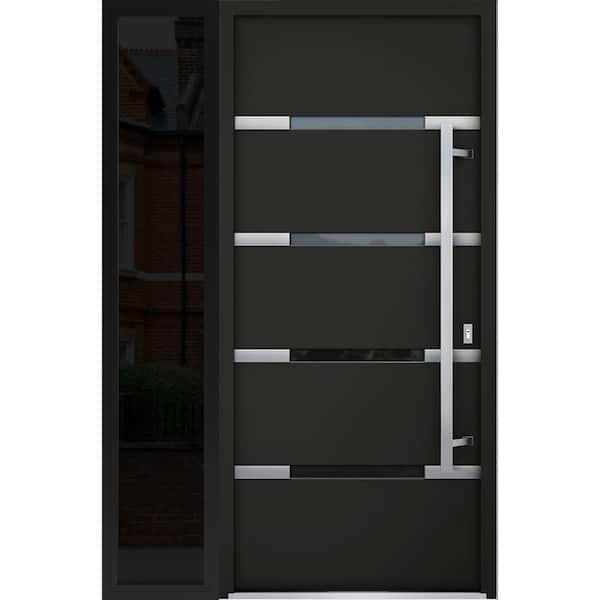 VDOMDOORS 50 in. x 80 in. Left-Hand/Inswing Sidelight Clear Glass Black Enamel Steel Prehung Front Door with Hardware