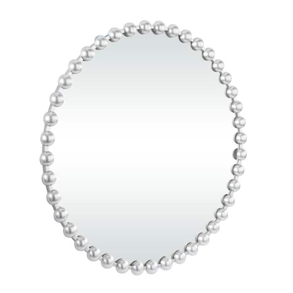 36 in. x 36 in. Round Framed Silver Wall Mirror with Beaded Detailing
