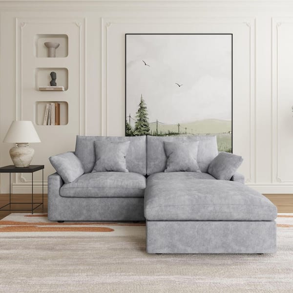 J&E Home 82.6 in. Slope Arm Linen 3-Piece Modular Free Combination Sectional Sofa with Ottoman in Gray