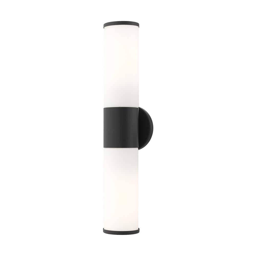Sleek Urban Black Bronze 2-Light Outdoor Vanity with Satin Opal White Glass