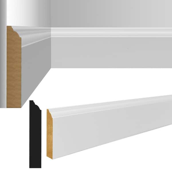 White 0.59 in.D x 3.2 in.W x 8 ft.L Primed MDF Baseboard Moulding for Home Decor, Durable Wall Protection Trim,4 Pack