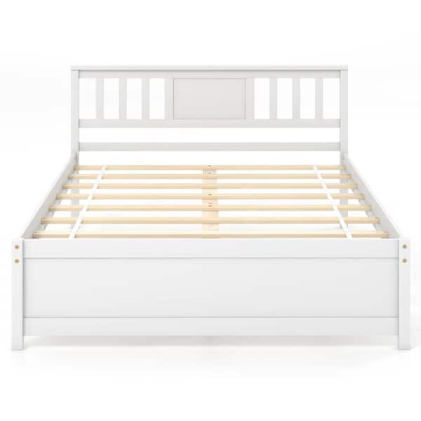 Gymax White Wood Frame Full Size Platform Bed w/ Headboard Support
