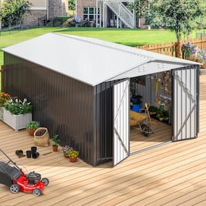 10 ft. W x 14 ft. D Outdoor Metal Shed Storage with Updated Frame Structure and Lockable Doors, White (140 sq. ft.)