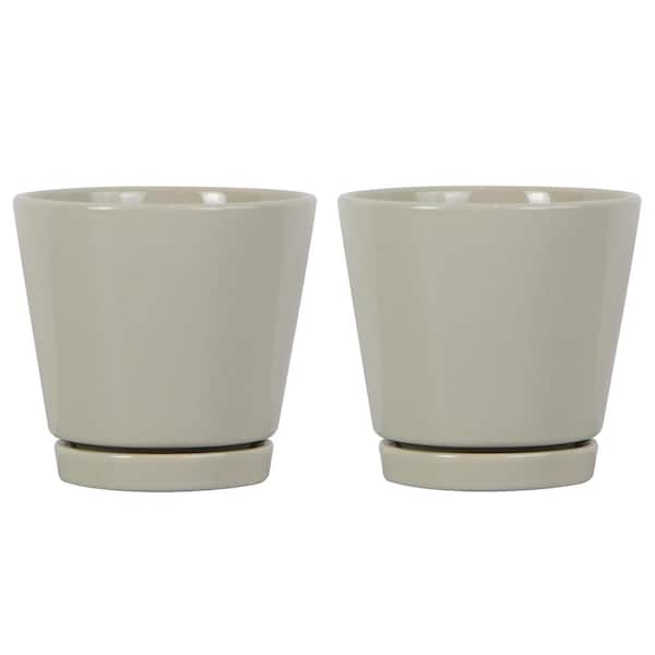 Trendspot 4 in. Oatmeal Knack Ceramic Planter, Set of 2 Decorative Pots
