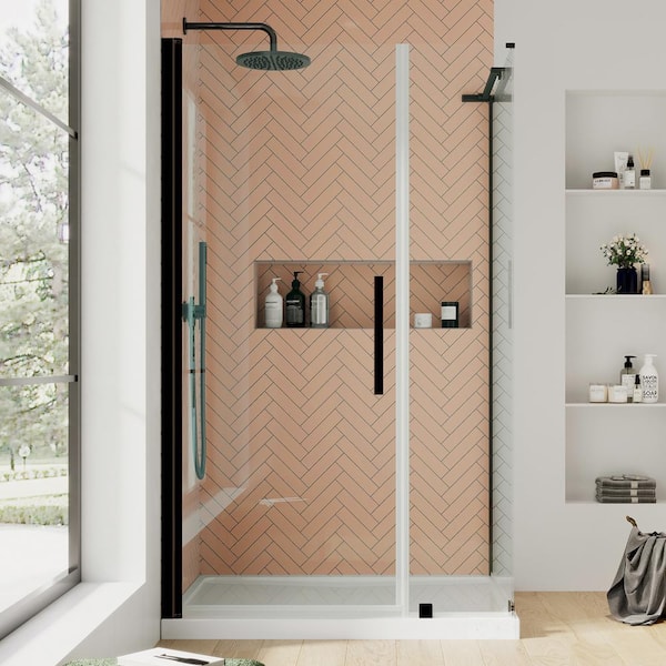 OVE Decors Pasadena 48 in. L x 34 in. W x 75 in. H Corner Shower Kit with Pivot Frameless Shower Door in ORB and Shower Pan