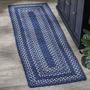 Blue and Stone Braided Rectangle Rug Runner 2 ft. x 6 ft.