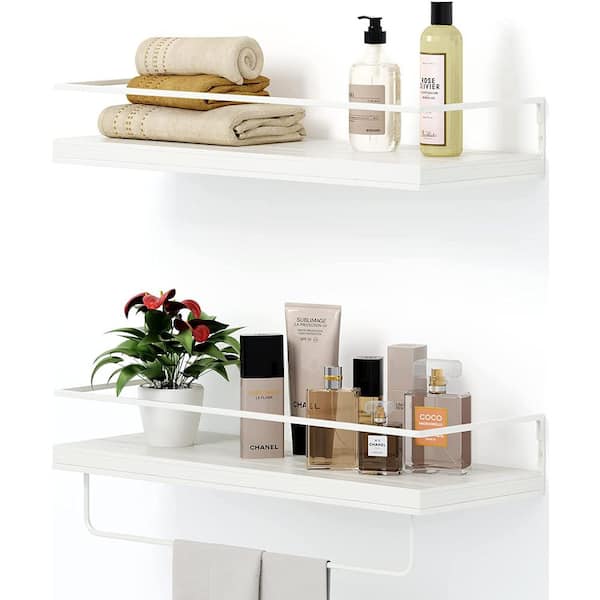 Cubilan 16 in. W x 6 in. D White Wood Decorative Wall Shelf Floating Shelves, Set of 2