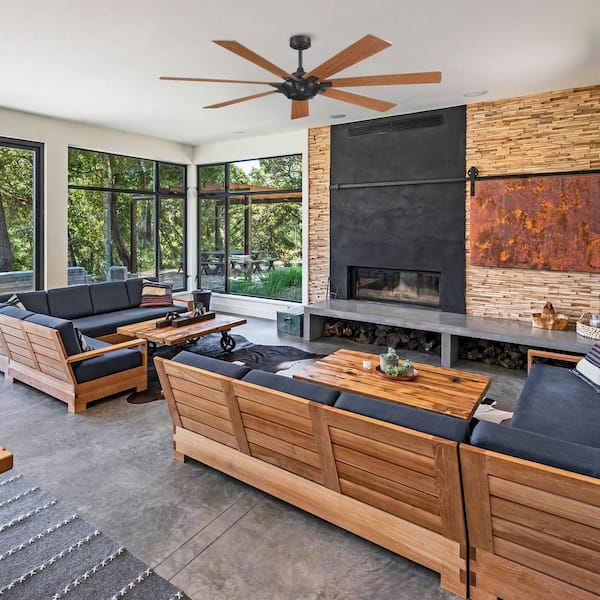 Liew 72 in. Indoor/Outdoor Matte Black Industrial Ceiling Fan with Reversible Blades and Remote Control