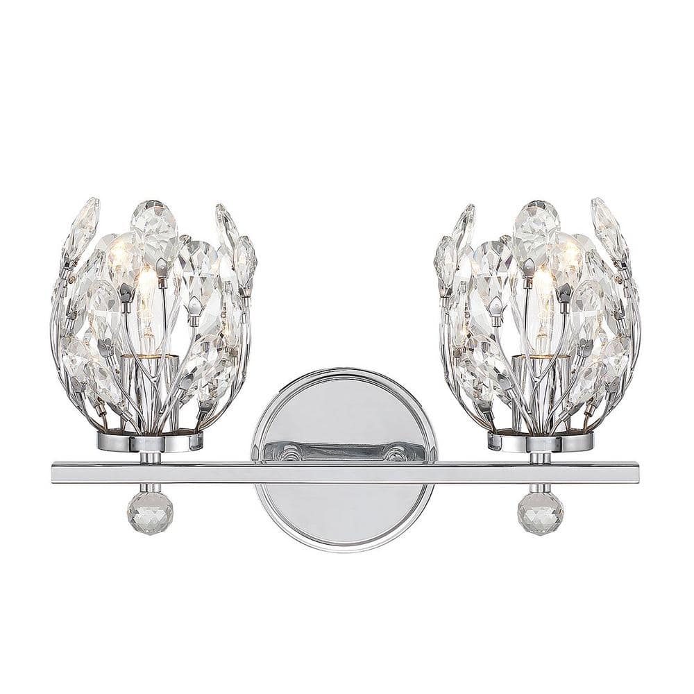 Chrome Crystal 2-Light Dimmable Bathroom Vanity Fixture