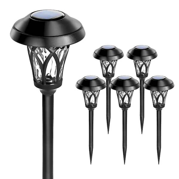 Outdoor Decor, Solar Pathway Lights 6-Pack, Black Super Bright High Lumen Waterproof Metal Automatic Solar Yard Lights