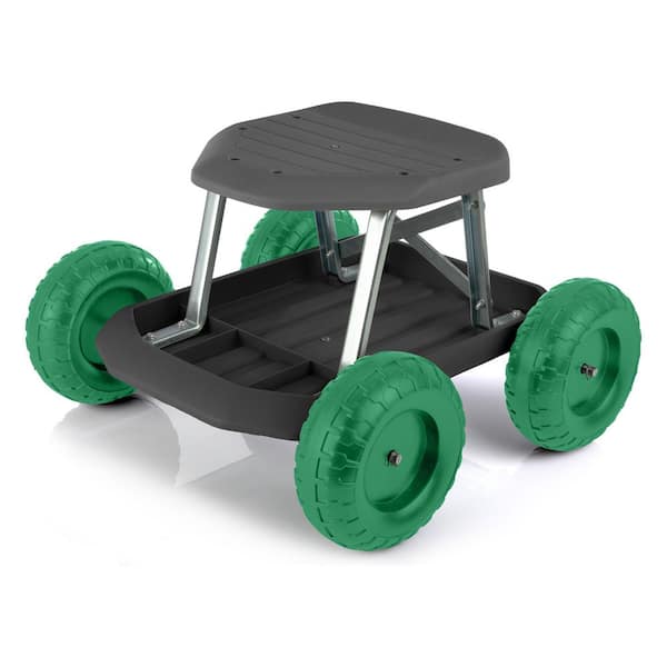 Wheeled Rolling Garden Work Scooter with Tool Tray