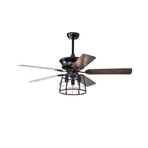 52 in. Indoor Black Farmhouse Ceiling Fan with Light and Remote Control, 3xE26, No Bulb