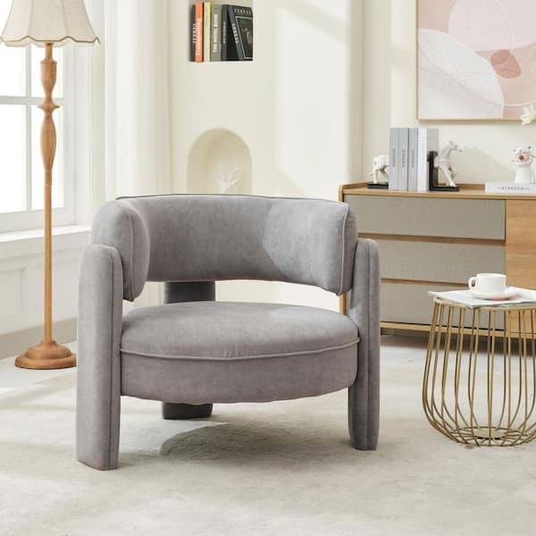 Polyester Solid Wood Round Arm Upholstered Accent Chair in Gray