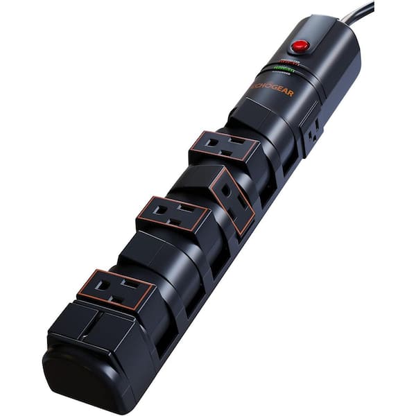 Surge Protector Power Strip with 6-Rotating Outlets and 2-Fixed Outlets and Built-in Cable Management in Black