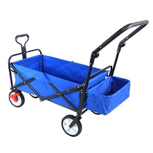 3.6 cu. ft. Blue Steel Folding Garden Cart with Adjustable Handles and Brakes